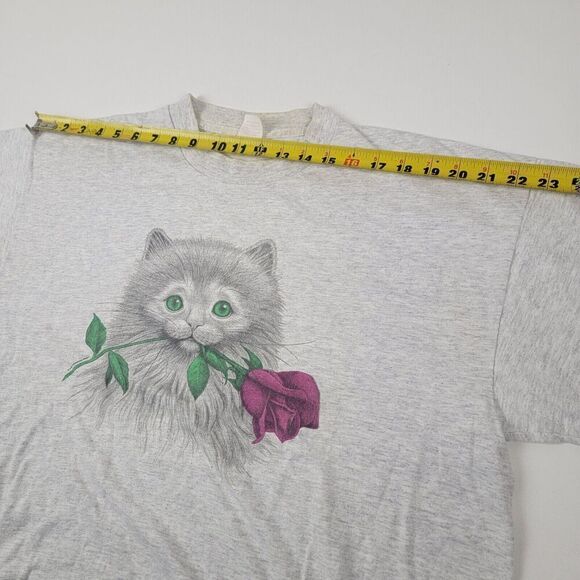Vintage Cat Shirt Mens Large White Kitten 90s T Tee Distressed S/S - Picture 7 of 12